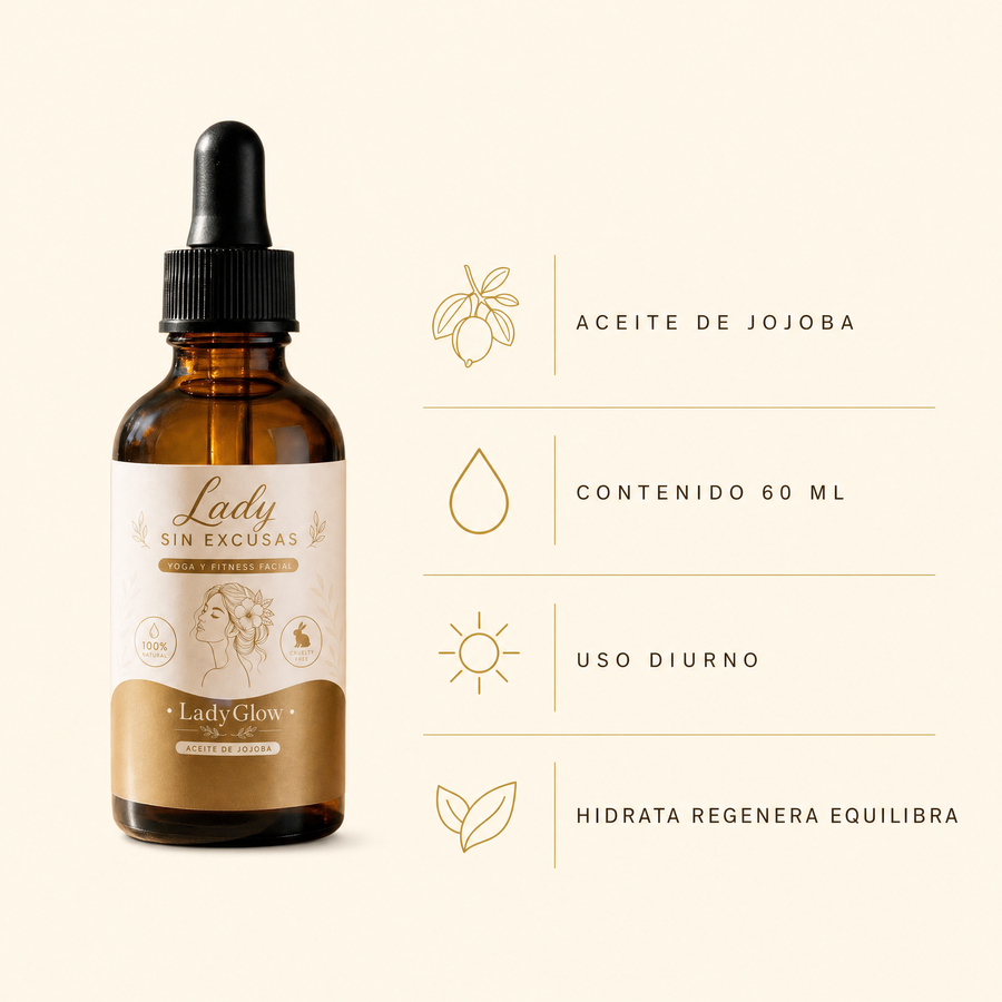 Ficha: aceite de jojoba, 60 ml, uso diurno, hidrata regenera equilibra