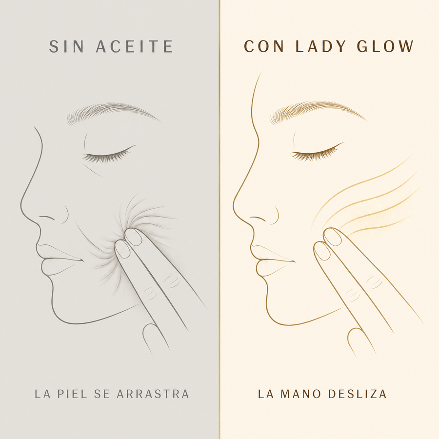 Sin aceite la piel se arrastra, con Lady Glow la mano desliza