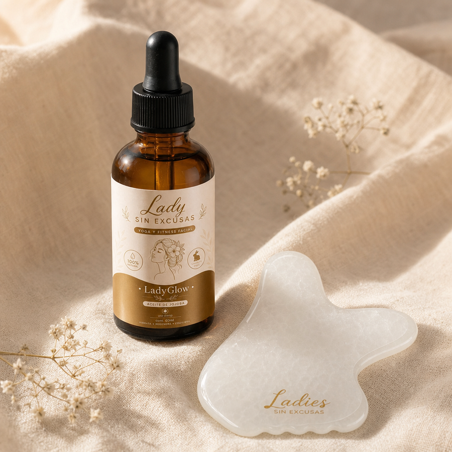 Gua Sha junto al aceite Lady Glow